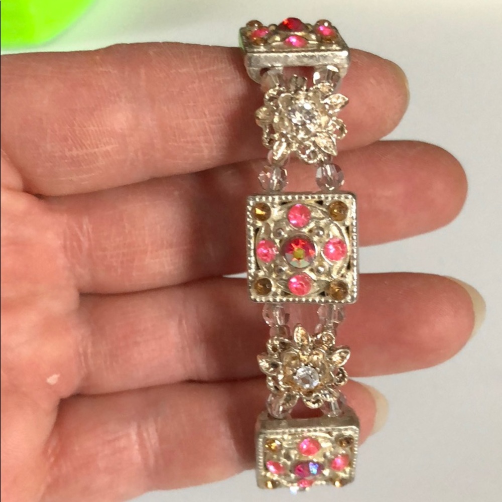 Pink, Orange, & clear Swarovski Crystal bracelet